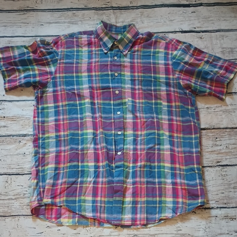 Britches Vintage Men's Red Blue Green Plaid Short Sleeve Button Up Shirt L